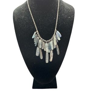 Blue green stone drop Necklace with Textured Design